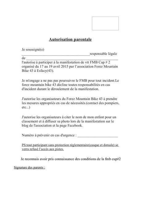 Lettre Autorisation Parentale Modele De Lettre Type