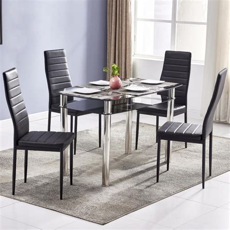 Zimtown 5 Piece Kitchen Dining Table Set With Glass Table Top Leather