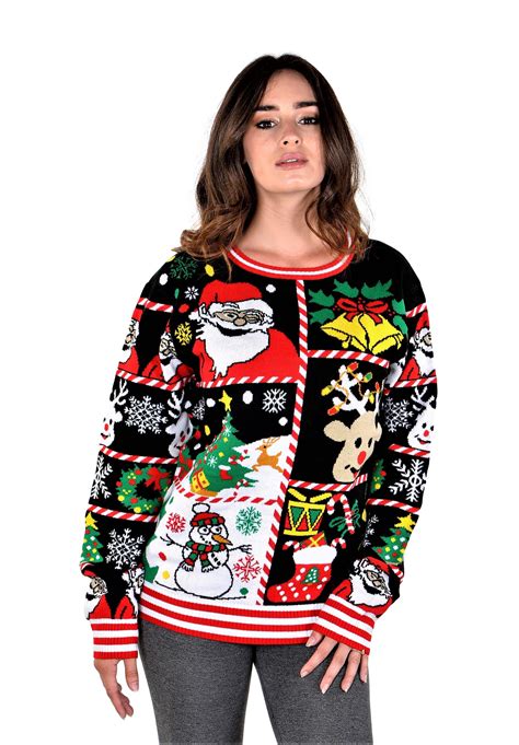 Socal Look Womens Ugly Christmas Sweaters Santa Clause Snowman Black