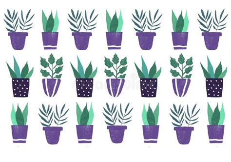 Potted House Plants And Flowers Set Stock Illustration Illustration