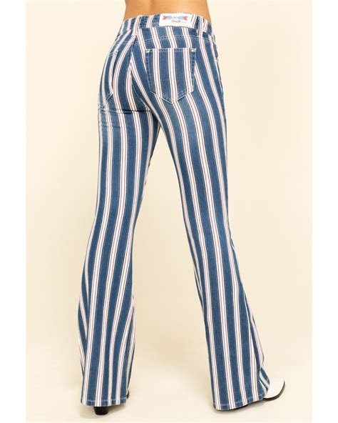 Grace In La Womens Medium Flare Stripe Jeans In 2021 Striped Jeans