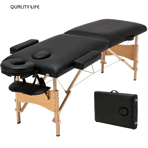 84 l folding massage table portable massage bed w head and armrest 2 fold black