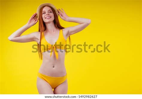 Redhaired Ginger Woman Belly Button Piercing Stock Photo 1492982627