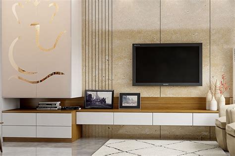 Modern Tv Showcase With Pooja Unit For Stylish Home