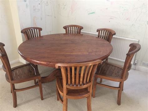 Royal Comfort Teak Wood 6 Seater Round Top Dinning Table For Home At