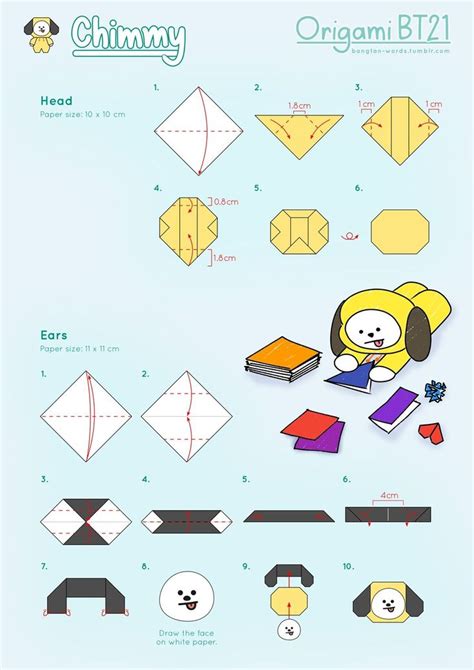 Origami Bt21 7d2 Kpop Diy Paper Toys Diy Origami Crafts