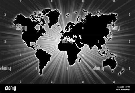 Mapa del mundo con starburst en el fondo Imágenes de stock en blanco y