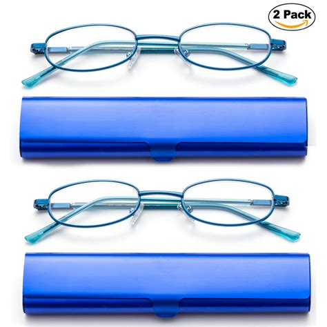 Newbee Fashion Portable Compact Reading Glasses In Aluminum Case Metal Oval Shaped Reading