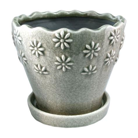 Lees Pottery 9 In Embossed Floral Ceramic Planter Lj01038 8 The