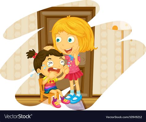 Big Sister Cheers Up When Little Sister Crying Vector Image