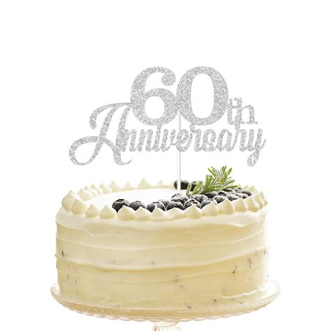 buy tenhaisi glittery silver happy 60th anniversary cake topper hello 60 wedding party