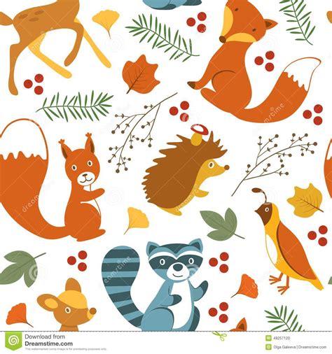 Cute Woodland Animals Pattern Stock Vector Image 48257120