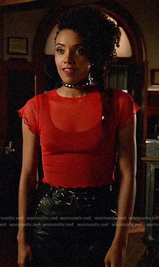 Wornontv Charlies Red Mesh Top And Leather Skirt On Legends Of