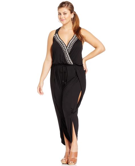Jessica Simpson Plus Size Embroidered Halter Jumpsuit In Black Lyst