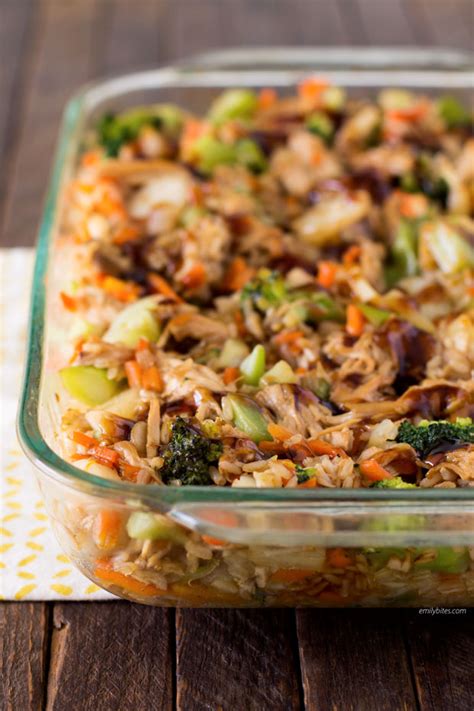 The leanest part of the chicken is chicken breast which is why chicken breast calories are the lowest; Teriyaki Chicken and Rice Casserole - Emily Bites