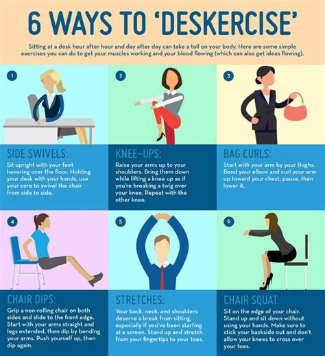 Infographic 6 Ways To Deskercise 💪 Sitting At A Desk Hour After Hour And Day After Day Can