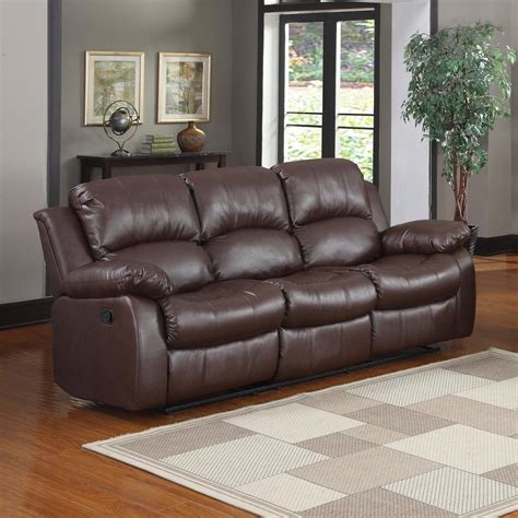 Recliner 3 Seater Sofa Brown Over Stuffed Bonded Leather Sofa