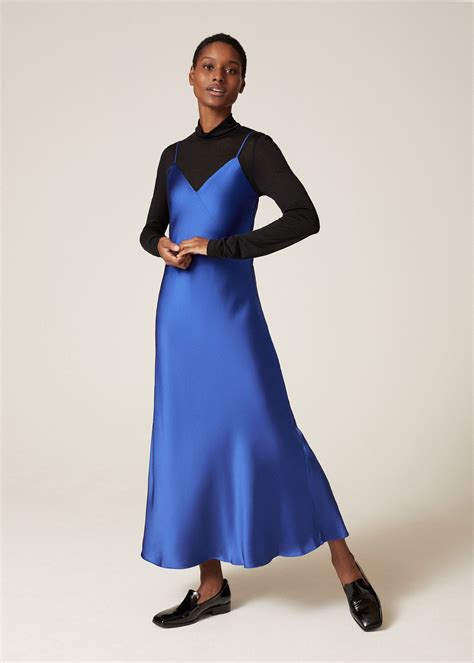 Simple Satin Bias Cut Dress Intense Blue