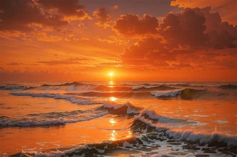 Premium Ai Image Orange Sunset Over The Sea