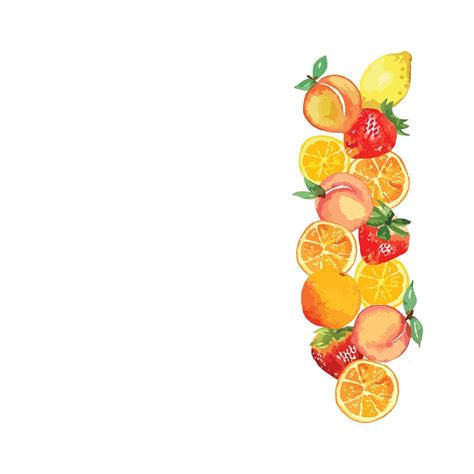 Mixed Fruit Watercolor Side Border Peach Orange Strawberry Lemon