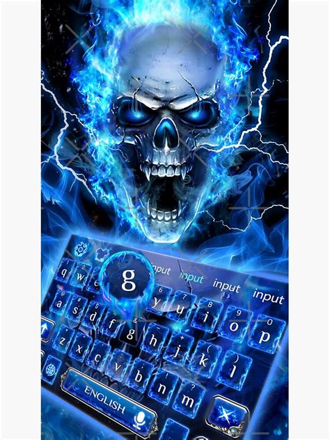 Awesome Evil Blue Flaming Skull Next To A Keyboard With The G Key