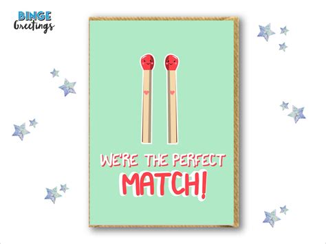 Perfect Match Valentines Card Cute Valentines Card Quirky Valentines Card Cute Illustrated