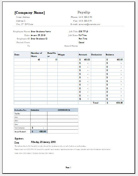 Payslip Templates For Ms Word And Excel Word And Excel Templates