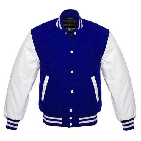 Royal Blue Varsity Letterman Wool Jacket With White Leather Sleeves Xs