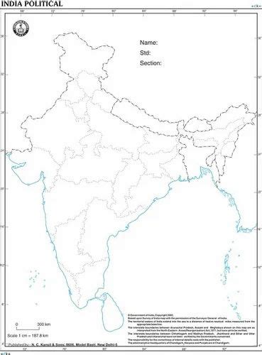 Two Color Superfine White Paper India With States For Desk Outline Map