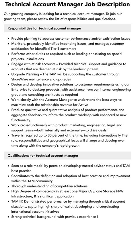 Technical Account Manager Job Description Velvet Jobs