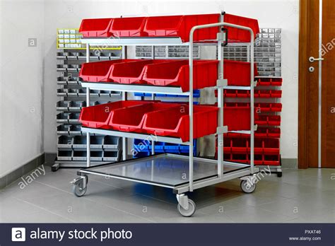 Shelves For Inventory In Garage And Workshop Stock Photo Alamy
