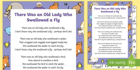 Nursery Rhyme Swallowed A Fly Primary Resources Twinkl