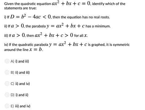 Solved Given The Quadratic Equation Ax2 Bx C 0 Identify