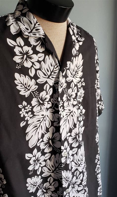 Vintage Black And White Hawaiian Shirt Xl Etsy