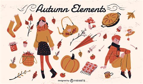 Autumn Season Clothes Hand Drawn Doodles And Lettering Vector