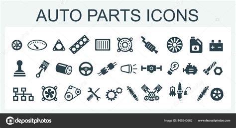 Set Vector Icons Logos Car Parts Batteries Transmissions Electrical