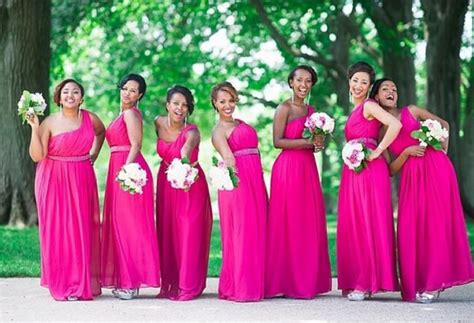 Hot Sale Hot Pink Bridesmaid Dresses 2015 Long Chiffon Dress One