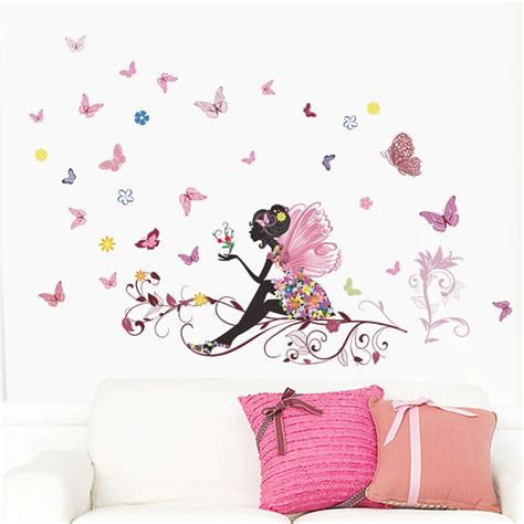 Diy Flower Fairy Girl Butterfly Wall Sticker Decals Vinyl Removable