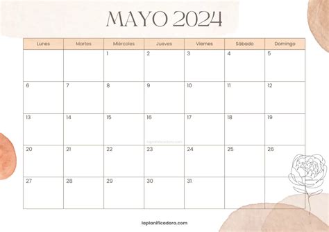 Calendarios Mayo 2024 💜 Para Imprimir