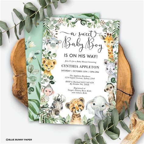 Editable Safari Baby Shower Invitation Jungle Sweet Baby Boy Etsy México
