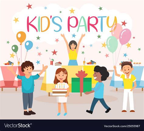 Is Written Kids Party Cartoon Royalty Free Vector Image