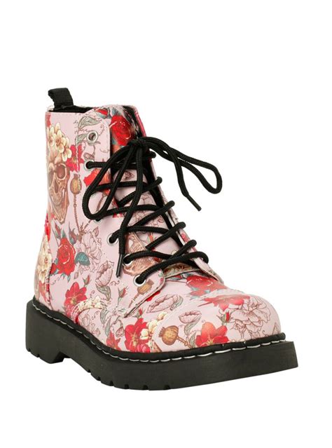 Anarchic By Tuk Pink Skulls And Roses Boot Hot Topic Boots Pink