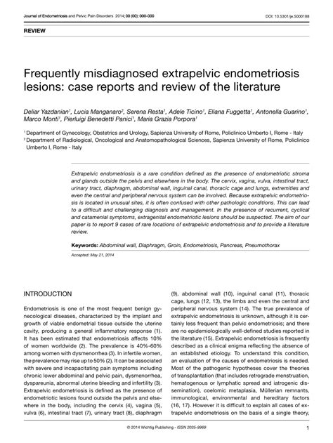 Pdf Frequently Misdiagnosed Extrapelvic Endometriosis Lesions Case