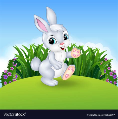 Cartoon Little Bunny Walking In The Jungle Vector Image