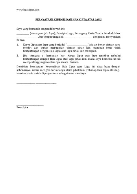 Menjamin dengan sepenuhnya bahwa barang yang saya jual dengan spesifikasi sebagai berikut :. surat pernyataan kepemilikan hak cipta atas lagu