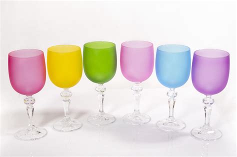 Rainbow Mlulticoloured Crystal Wine Glasses Set Of 6 Wine Glasses