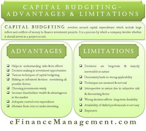 The cost and budget is discussed during the initiation phase so the team knows how disadvantage. Capital Budgeting - Advantages and Disadvantages ...