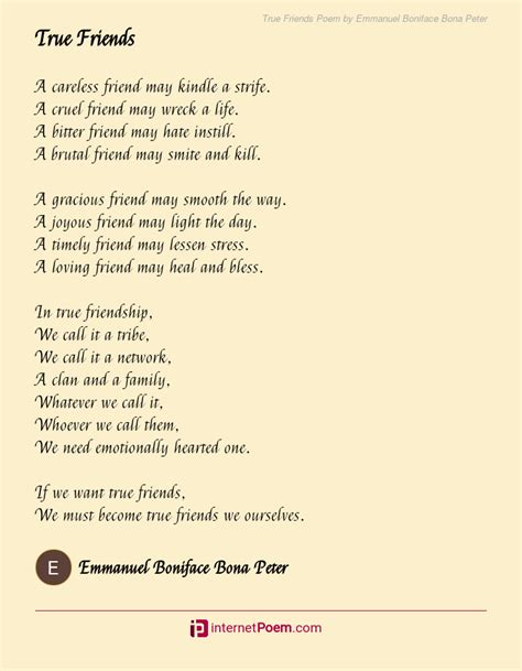 True Friends Poem By Emmanuel Boniface Bona Peter