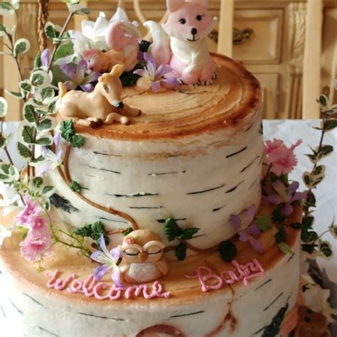 Baby Shower Cake With Woodland Animals For A Baby Girl Baby Shower