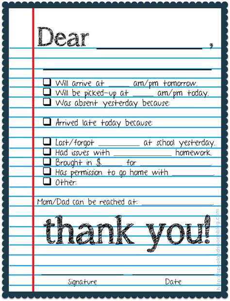 6 Best Images Of Printable Note From Teacher Template Free Printable